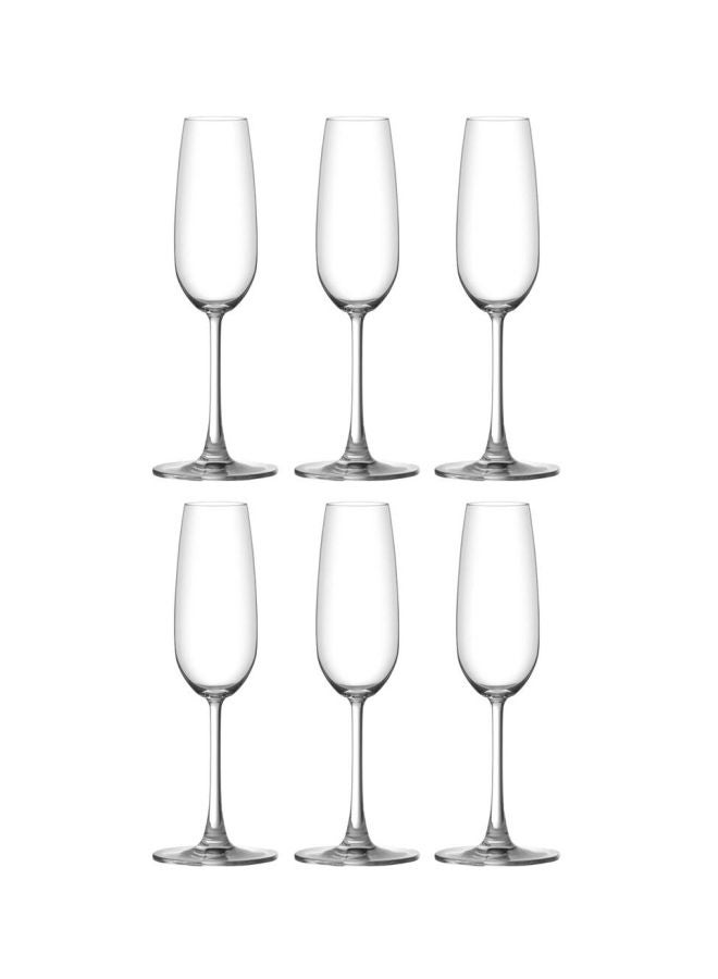 6 Piece Classic Champagne Flute Glass Set, 185ml Capacity - Clear